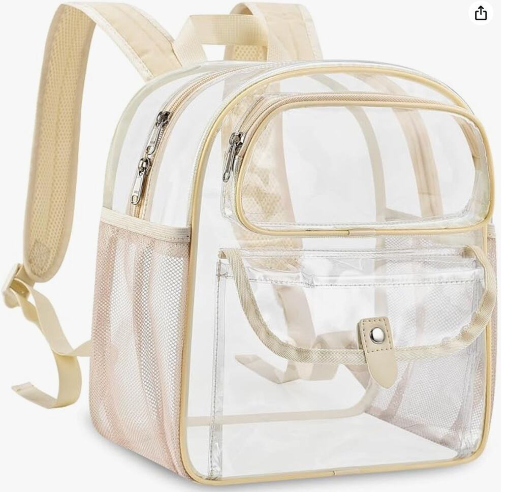 Small Clear Backpack, Transparent Stadium Backpack, Mini Daypack- Beige